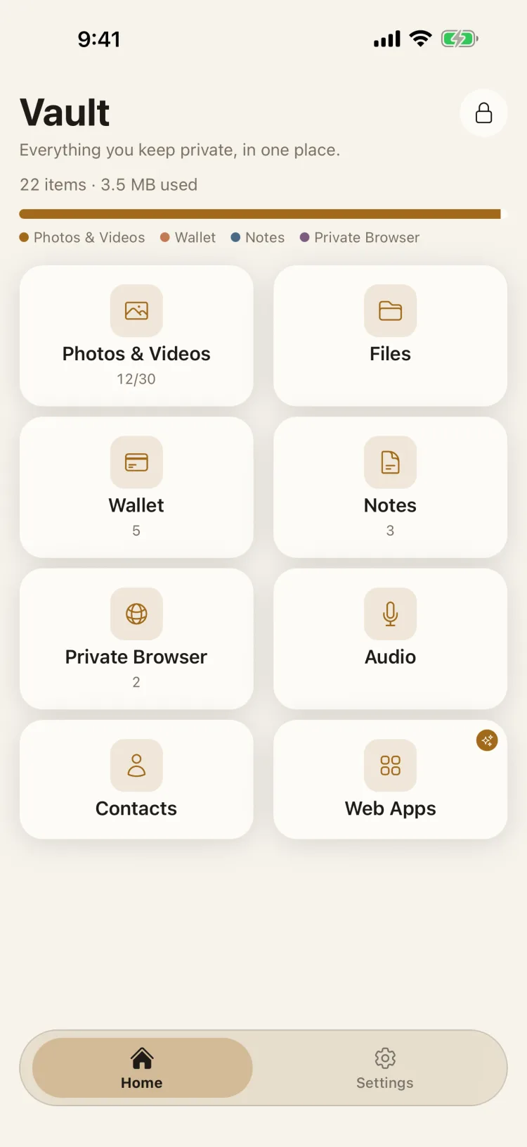 Lockboxy vault home screen