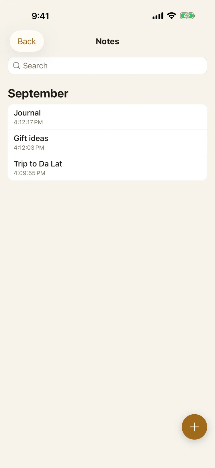 Lockboxy notes list grouped by month