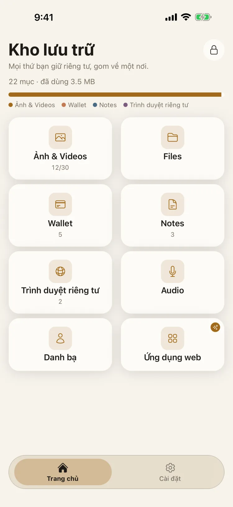 Lockboxy vault home screen