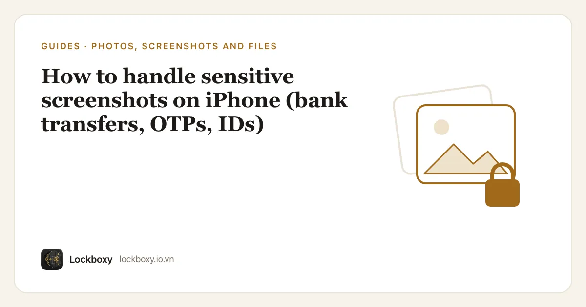 Cover illustration for the guide “How to handle sensitive screenshots on iPhone (bank transfers, OTPs, IDs)”