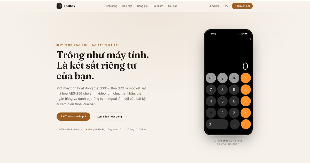 Ảnh xem trước Lockboxy — Trông như máy tính. Là két sắt riêng tư của bạn.